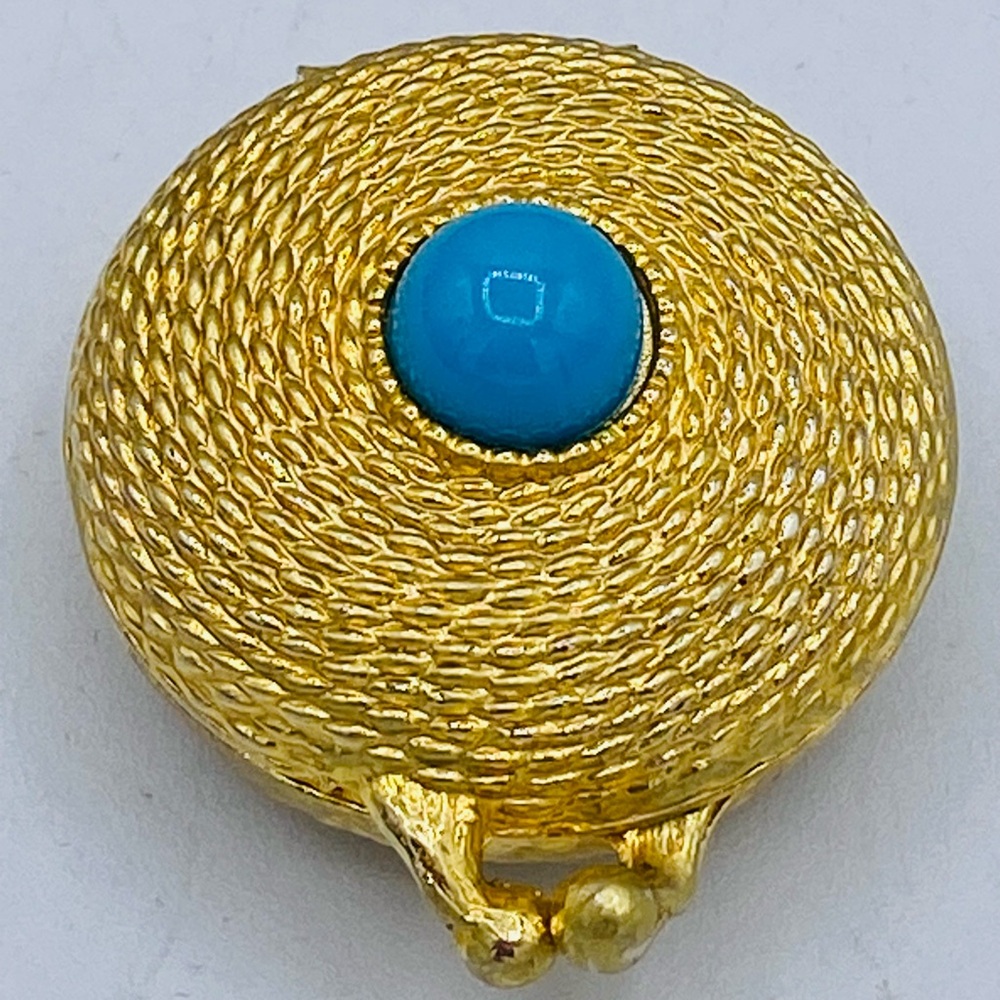Vintage Estee Lauder Solid Perfume Compact Rope Design Turquoise Cabochon - Picture 5 of 5